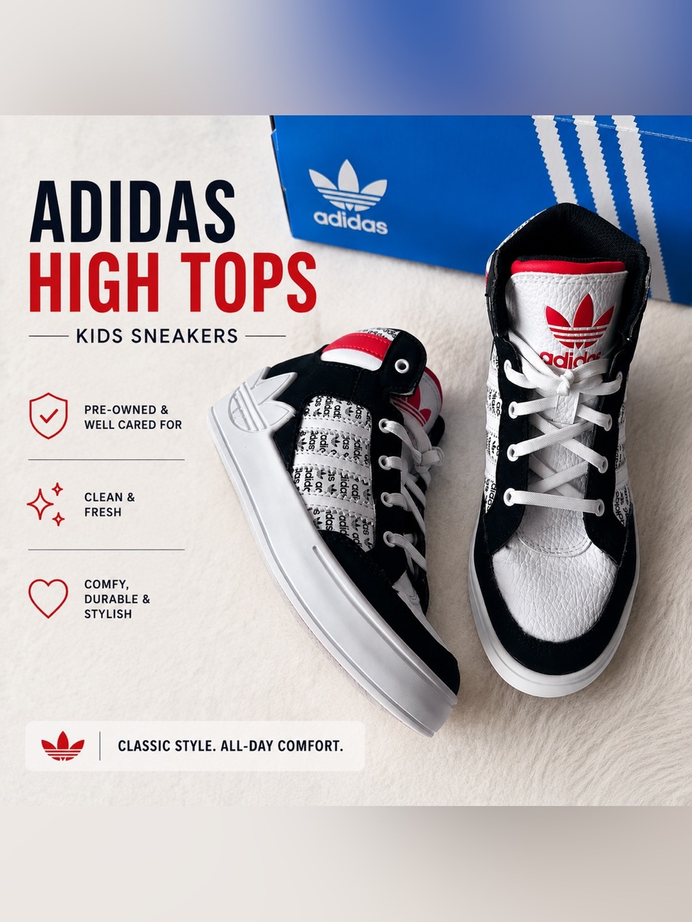 Adidas Hard Court High "Logo Distortion - White Lush Red"  size: 13.5 kids